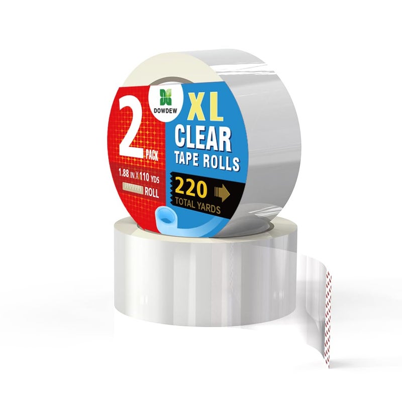 DowDew Clear Packing Tape, [2 Pack] Heavy Duty Packaging Tape 1.88 Inch x 110 Yards Ultra Strong Refill Rolls for Shipping Mailing Moving 220 Total Yards - Image 1